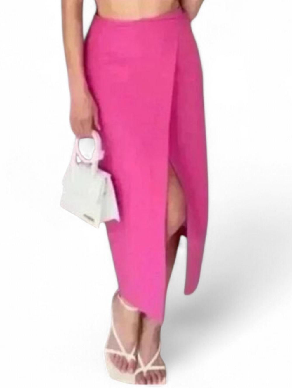 Zara Pink Wrap Skirt Midi Linen Blend Size L Lightweight Bright Chic Office